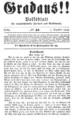 Gradaus mein deutsches Volk!! (Allerneueste Nachrichten oder Münchener Neuigkeits-Kourier) Freitag 1. Dezember 1848