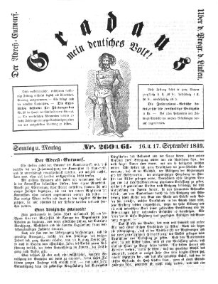 Gradaus mein deutsches Volk!! (Allerneueste Nachrichten oder Münchener Neuigkeits-Kourier) Sonntag 16. September 1849