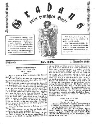 Gradaus mein deutsches Volk!! (Allerneueste Nachrichten oder Münchener Neuigkeits-Kourier) Mittwoch 7. November 1849