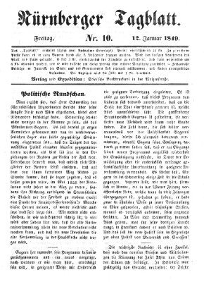 Nürnberger Tagblatt Freitag 12. Januar 1849