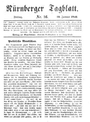 Nürnberger Tagblatt Freitag 19. Januar 1849