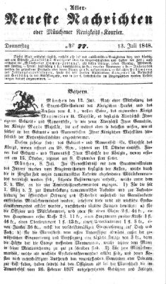 Allerneueste Nachrichten oder Münchener Neuigkeits-Kourier Donnerstag 13. Juli 1848
