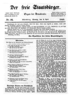 Der freie Staatsbürger Montag 2. April 1849