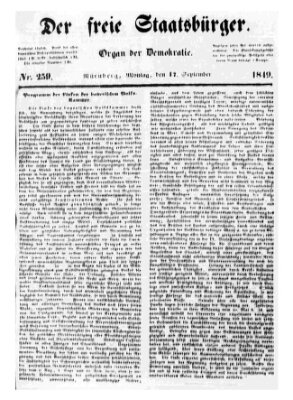 Der freie Staatsbürger Montag 17. September 1849