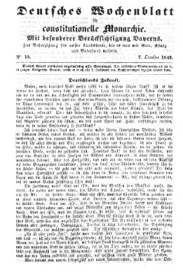 Deutsches Wochenblatt für constitutionelle Monarchie Sonntag 7. Oktober 1849