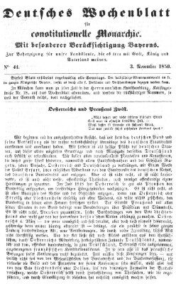 Deutsches Wochenblatt für constitutionelle Monarchie Sonntag 3. November 1850