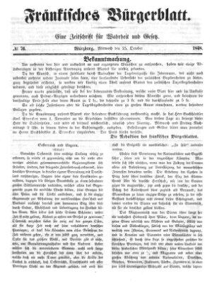 Fränkisches Bürgerblatt (Neue Fränkische Zeitung) Mittwoch 25. Oktober 1848