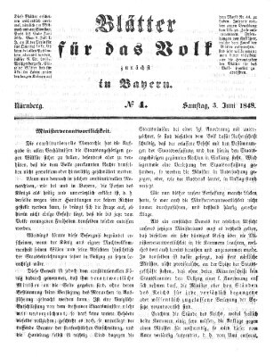 Blätter für das Volk zunächst in Bayern Samstag 3. Juni 1848