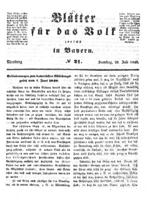 Blätter für das Volk zunächst in Bayern Samstag 29. Juli 1848