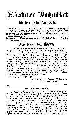 Münchener Wochenblatt für das katholische Volk Samstag 2. Oktober 1869