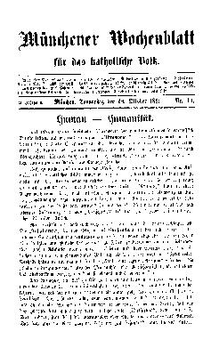 Münchener Wochenblatt für das katholische Volk Donnerstag 28. Oktober 1869