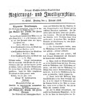 Herzogl.-Sachsen-Coburg-Saalfeldisches Regierungs- und Intelligenzblatt (Coburger Regierungs-Blatt) Freitag 5. Februar 1808
