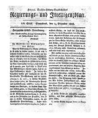 Herzogl.-Sachsen-Coburg-Saalfeldisches Regierungs- und Intelligenzblatt (Coburger Regierungs-Blatt) Samstag 24. Dezember 1808