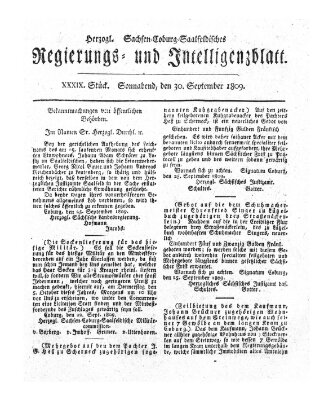 Herzogl.-Sachsen-Coburg-Saalfeldisches Regierungs- und Intelligenzblatt (Coburger Regierungs-Blatt) Samstag 30. September 1809