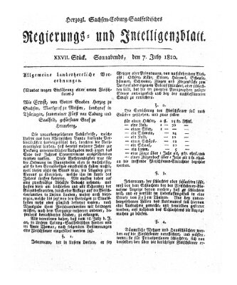 Herzogl.-Sachsen-Coburg-Saalfeldisches Regierungs- und Intelligenzblatt (Coburger Regierungs-Blatt) Samstag 7. Juli 1810