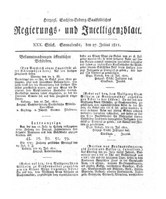 Herzogl.-Sachsen-Coburg-Saalfeldisches Regierungs- und Intelligenzblatt (Coburger Regierungs-Blatt) Samstag 27. Juli 1811