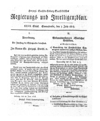 Herzogl.-Sachsen-Coburg-Saalfeldisches Regierungs- und Intelligenzblatt (Coburger Regierungs-Blatt) Samstag 3. Juli 1813