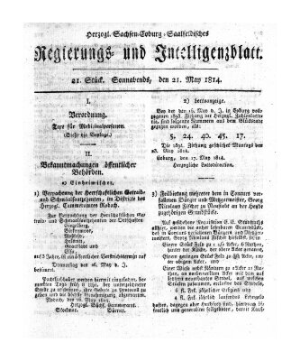 Herzogl.-Sachsen-Coburg-Saalfeldisches Regierungs- und Intelligenzblatt (Coburger Regierungs-Blatt) Samstag 21. Mai 1814
