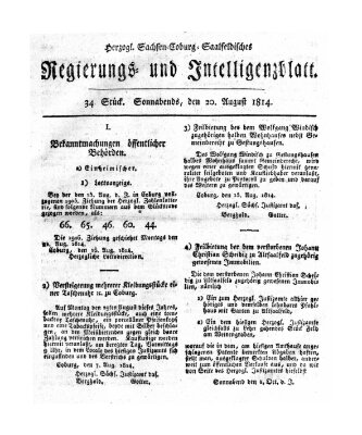 Herzogl.-Sachsen-Coburg-Saalfeldisches Regierungs- und Intelligenzblatt (Coburger Regierungs-Blatt) Samstag 20. August 1814