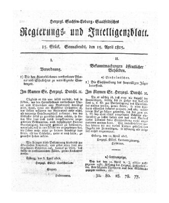Herzogl.-Sachsen-Coburg-Saalfeldisches Regierungs- und Intelligenzblatt (Coburger Regierungs-Blatt) Samstag 15. April 1815