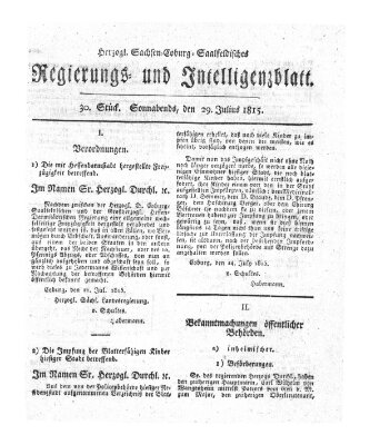 Herzogl.-Sachsen-Coburg-Saalfeldisches Regierungs- und Intelligenzblatt (Coburger Regierungs-Blatt) Samstag 29. Juli 1815
