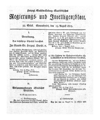 Herzogl.-Sachsen-Coburg-Saalfeldisches Regierungs- und Intelligenzblatt (Coburger Regierungs-Blatt) Samstag 19. August 1815