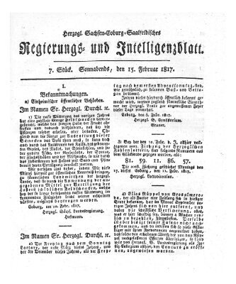 Herzogl.-Sachsen-Coburg-Saalfeldisches Regierungs- und Intelligenzblatt (Coburger Regierungs-Blatt) Samstag 15. Februar 1817