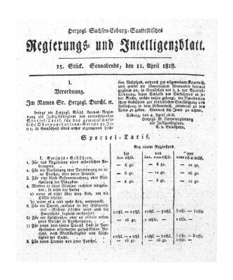 Herzogl.-Sachsen-Coburg-Saalfeldisches Regierungs- und Intelligenzblatt (Coburger Regierungs-Blatt) Samstag 11. April 1818