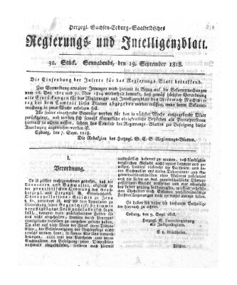 Herzogl.-Sachsen-Coburg-Saalfeldisches Regierungs- und Intelligenzblatt (Coburger Regierungs-Blatt) Samstag 19. September 1818