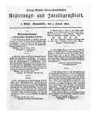 Herzogl.-Sachsen-Coburg-Saalfeldisches Regierungs- und Intelligenzblatt (Coburger Regierungs-Blatt) Samstag 9. Januar 1819