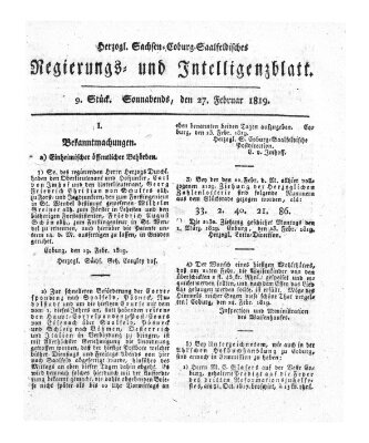 Herzogl.-Sachsen-Coburg-Saalfeldisches Regierungs- und Intelligenzblatt (Coburger Regierungs-Blatt) Samstag 27. Februar 1819