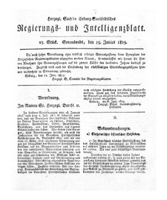 Herzogl.-Sachsen-Coburg-Saalfeldisches Regierungs- und Intelligenzblatt (Coburger Regierungs-Blatt) Samstag 19. Juni 1819