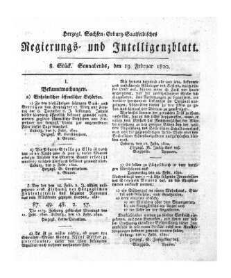 Herzogl.-Sachsen-Coburg-Saalfeldisches Regierungs- und Intelligenzblatt (Coburger Regierungs-Blatt) Samstag 19. Februar 1820