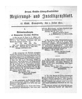 Herzogl.-Sachsen-Coburg-Saalfeldisches Regierungs- und Intelligenzblatt (Coburger Regierungs-Blatt) Samstag 1. Juli 1820