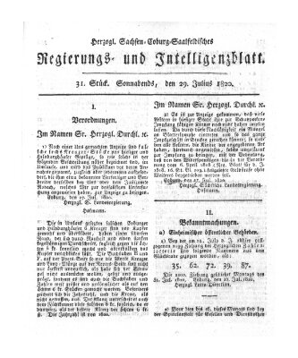 Herzogl.-Sachsen-Coburg-Saalfeldisches Regierungs- und Intelligenzblatt (Coburger Regierungs-Blatt) Samstag 29. Juli 1820