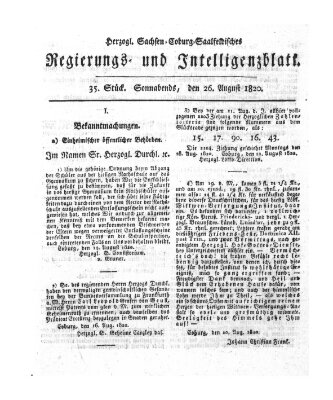 Herzogl.-Sachsen-Coburg-Saalfeldisches Regierungs- und Intelligenzblatt (Coburger Regierungs-Blatt) Samstag 26. August 1820