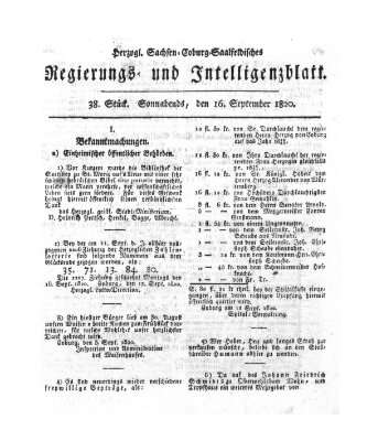 Herzogl.-Sachsen-Coburg-Saalfeldisches Regierungs- und Intelligenzblatt (Coburger Regierungs-Blatt) Samstag 16. September 1820