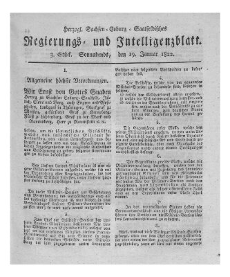 Herzogl.-Sachsen-Coburg-Saalfeldisches Regierungs- und Intelligenzblatt (Coburger Regierungs-Blatt) Samstag 19. Januar 1822