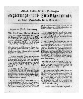 Herzogl.-Sachsen-Coburg-Saalfeldisches Regierungs- und Intelligenzblatt (Coburger Regierungs-Blatt) Samstag 9. März 1822