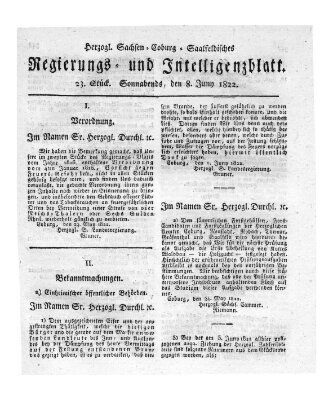 Herzogl.-Sachsen-Coburg-Saalfeldisches Regierungs- und Intelligenzblatt (Coburger Regierungs-Blatt) Samstag 8. Juni 1822
