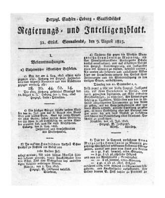Herzogl.-Sachsen-Coburg-Saalfeldisches Regierungs- und Intelligenzblatt (Coburger Regierungs-Blatt) Samstag 9. August 1823