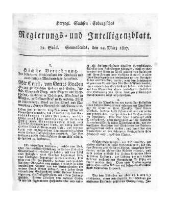 Herzogl.-Sachsen-Coburgisches Regierungs- und Intelligenzblatt (Coburger Regierungs-Blatt) Samstag 24. März 1827