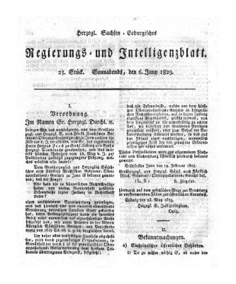Herzogl.-Sachsen-Coburgisches Regierungs- und Intelligenzblatt (Coburger Regierungs-Blatt) Samstag 6. Juni 1829