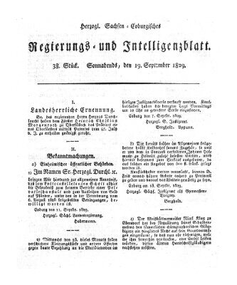Herzogl.-Sachsen-Coburgisches Regierungs- und Intelligenzblatt (Coburger Regierungs-Blatt) Samstag 19. September 1829