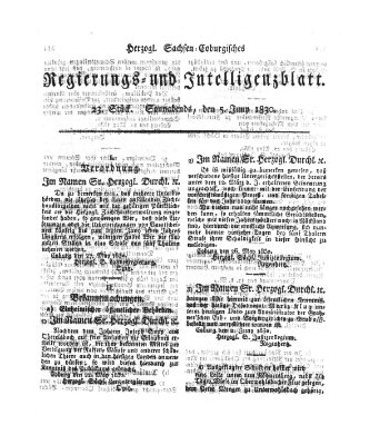 Herzogl.-Sachsen-Coburgisches Regierungs- und Intelligenzblatt (Coburger Regierungs-Blatt) Samstag 5. Juni 1830