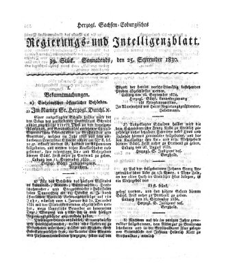 Herzogl.-Sachsen-Coburgisches Regierungs- und Intelligenzblatt (Coburger Regierungs-Blatt) Samstag 25. September 1830