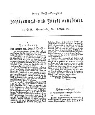 Herzogl.-Sachsen-Coburgisches Regierungs- und Intelligenzblatt (Coburger Regierungs-Blatt) Samstag 16. April 1831