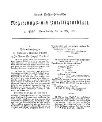 Herzogl.-Sachsen-Coburgisches Regierungs- und Intelligenzblatt (Coburger Regierungs-Blatt) Samstag 21. Mai 1831