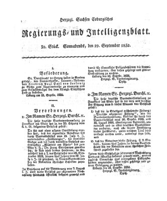 Herzogl.-Sachsen-Coburgisches Regierungs- und Intelligenzblatt (Coburger Regierungs-Blatt) Samstag 29. September 1832