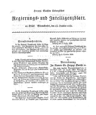 Herzogl.-Sachsen-Coburgisches Regierungs- und Intelligenzblatt (Coburger Regierungs-Blatt) Samstag 13. Oktober 1832